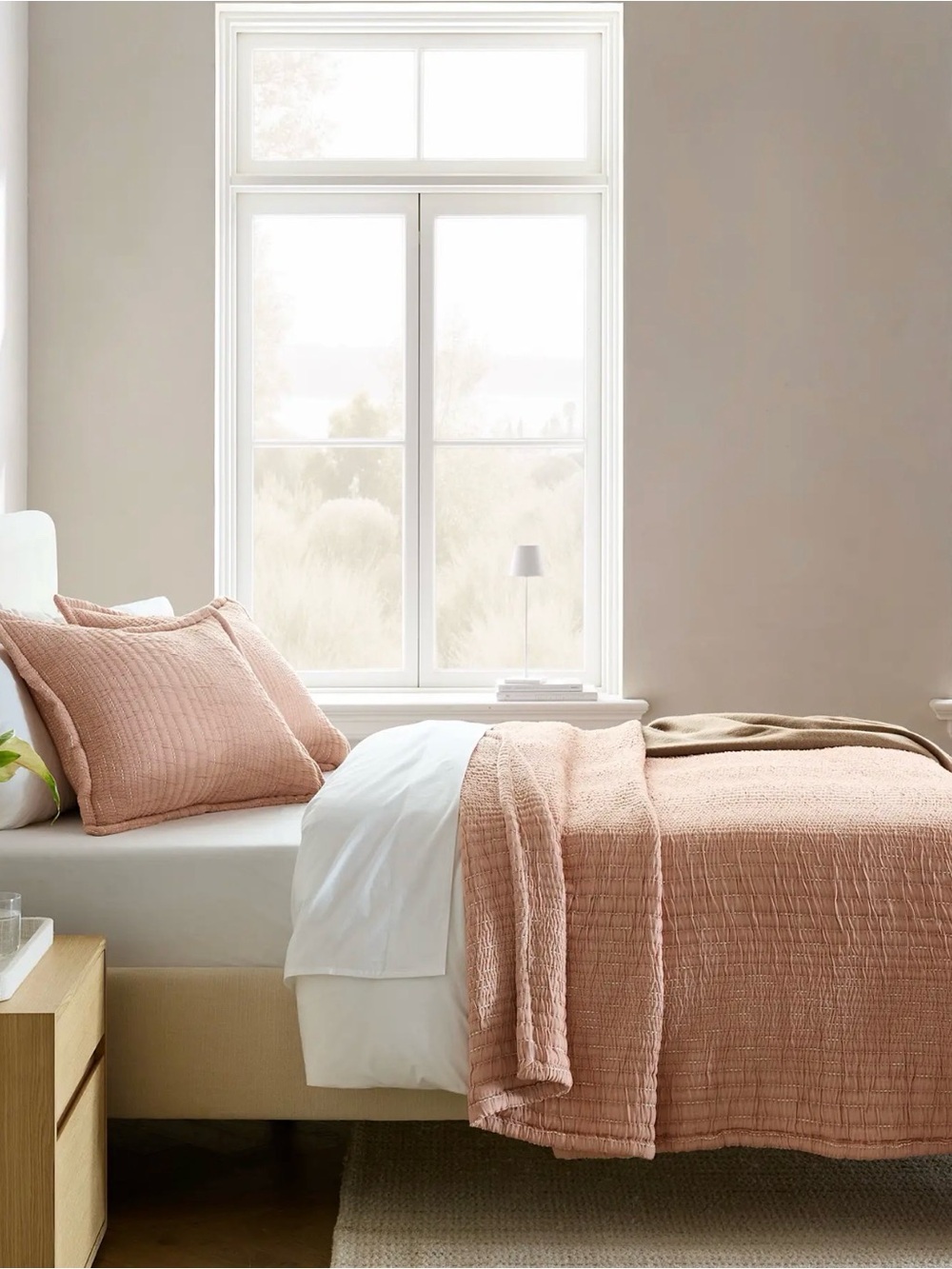 NWOT Organic Cotton Coral Pink Channel Stitched Coverlet (ONLY) - Retail $140